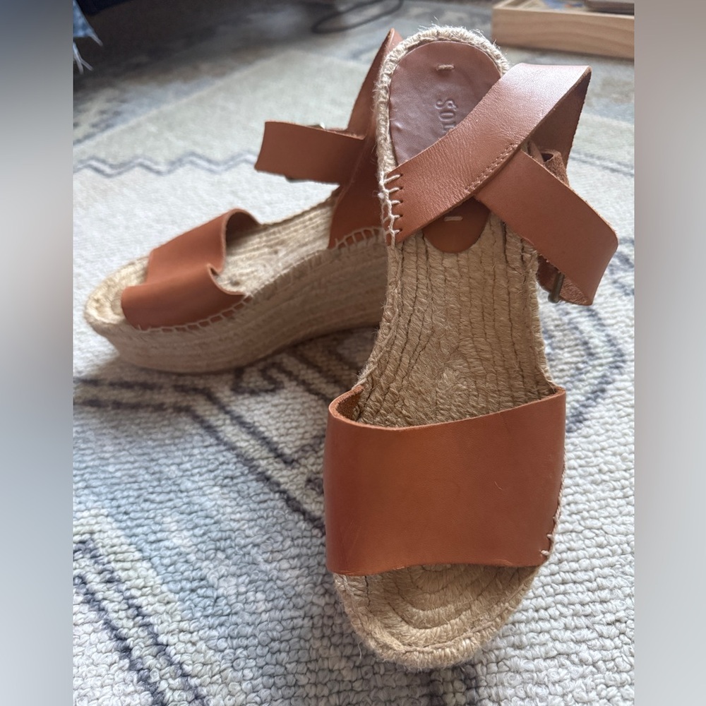 Soludos Brown Leather Espadrille Platform Sandals-9 - Picture 3 of 7